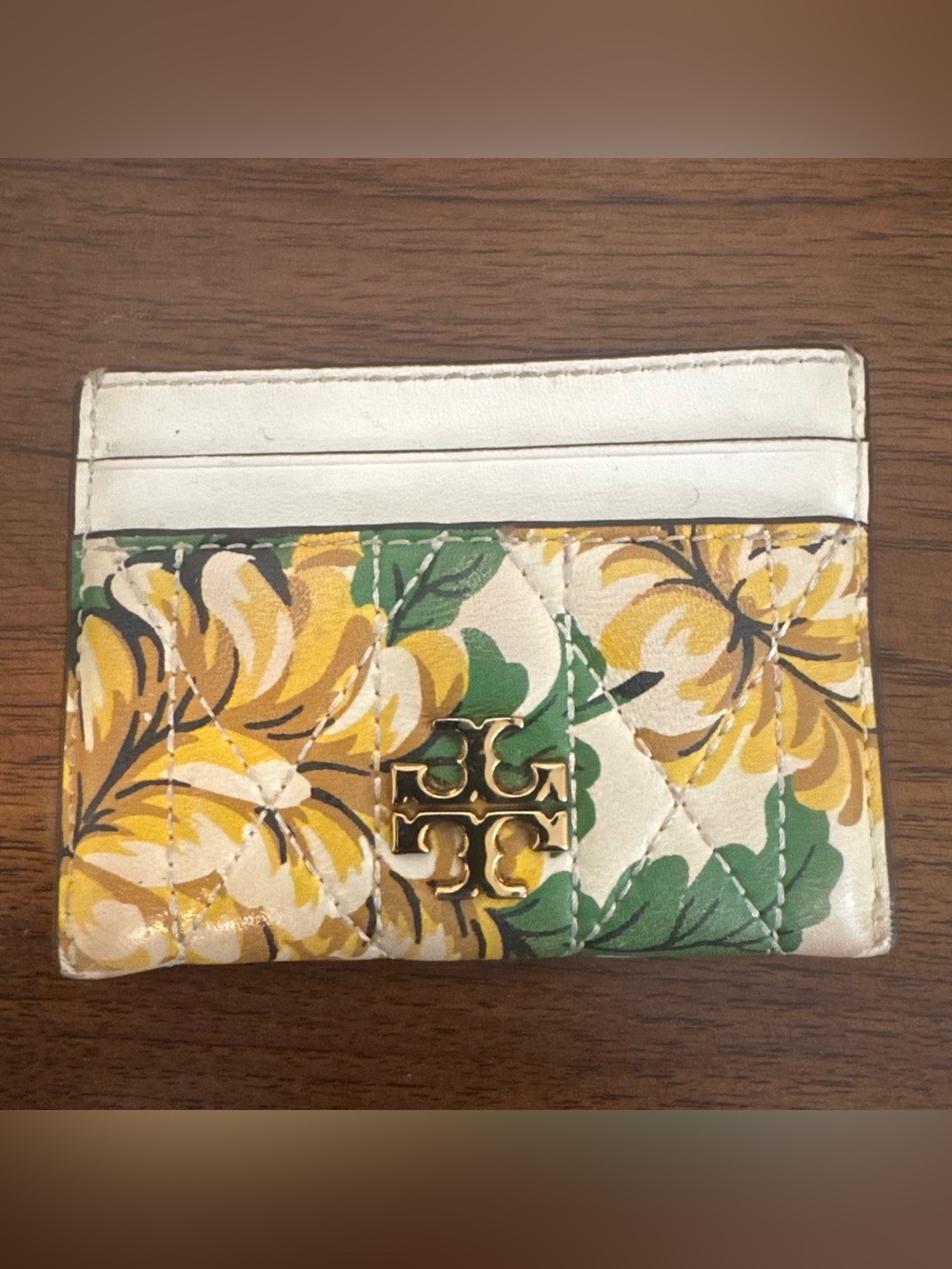 Tory Burch Quilted Floral Wallet - Yellow Green White